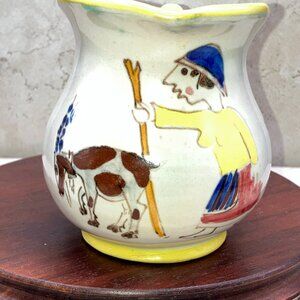 Vintage 1970s Musa Hand Painted Italian Creamer Farm Scene Pottery Made in Italy